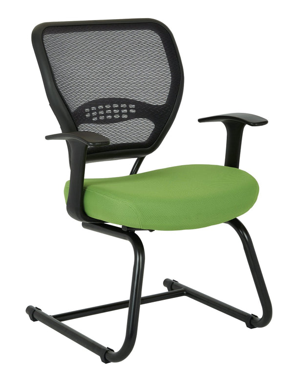 OSP Home Furnishings Professional Airgrid Mesh Back Visitor Chair with Lumbar Support and Sled Base Green 5505-6