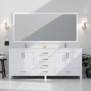 English Elm White Double Bath Vanity 80 in. W x 22 in. D with White Quartz Top, Chrome Faucets, 30" Mirrors, Durable Finish B2731S01055