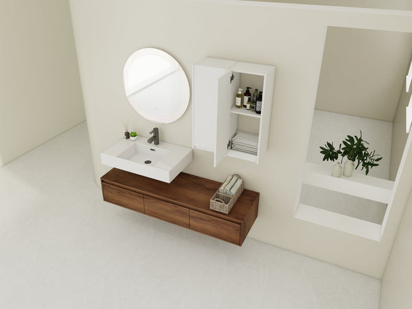 English Elm 60-Inch Wall-Mounted Vanity With Molded Resin Sink, 2 Side Cabinets & 3 Soft-Close Drawers For Storage W999S00285