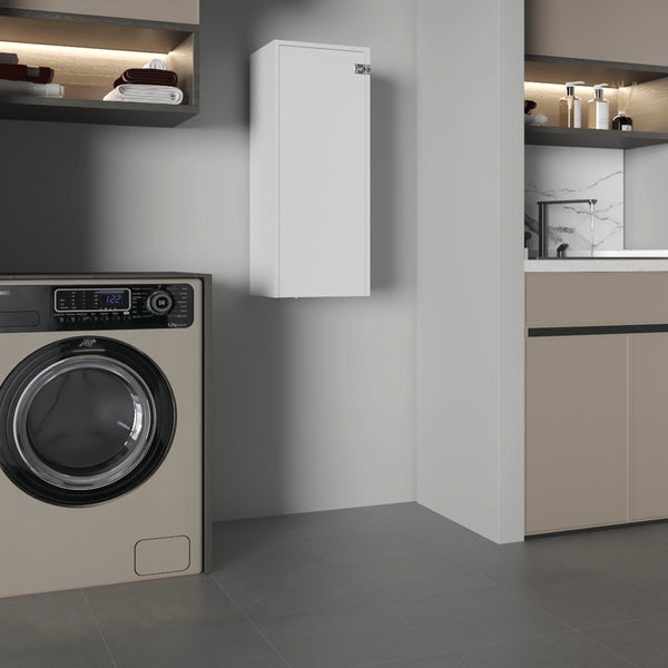 English Elm Iron 42" Foldable Table Cabinet White – Space-Saving MDF Desk/Dining Island with Shelves, Lockable B070P286433