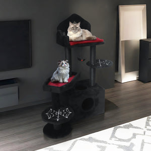 English Elm Black Gothic Multi-level Cat Tower with Coffin Perch Sisal Posts and Hammock W243P326635
