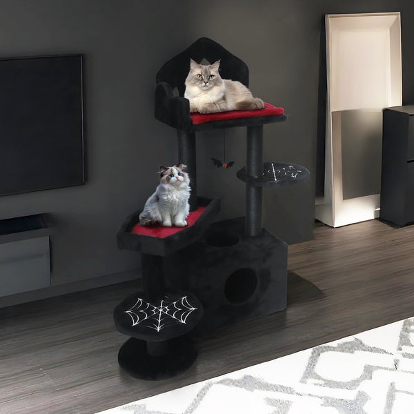 English Elm Black Gothic Multi-level Cat Tower with Coffin Perch Sisal Posts and Hammock W243P326635