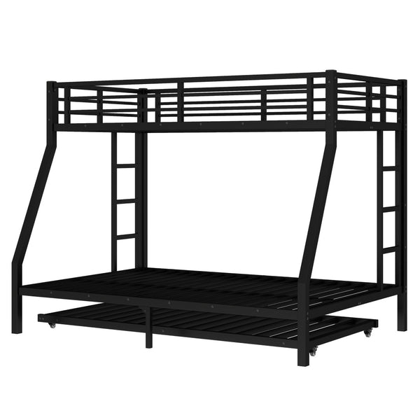 English Elm Twin Metal Bunk Bed With Full Bed & Trundle - Modern Space-Saving Design For Shared Rooms, Black W1580S00130-GIGA