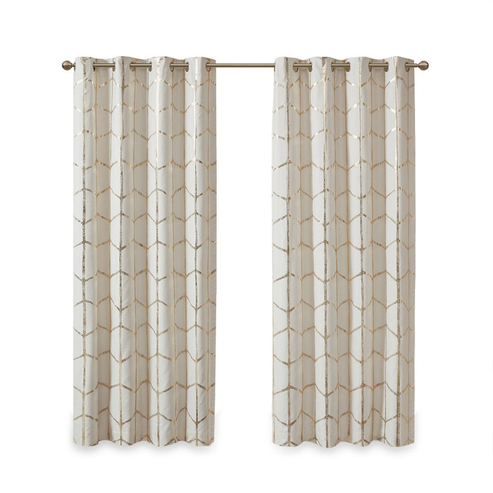English Elm Total Blackout Metallic Print Grommet Curtain Panel with Gold Geometric Design, Energy-Saving Privacy Drapes Ivory+Gold 2.95 L x 9.45 W x 7.87 H B03596326