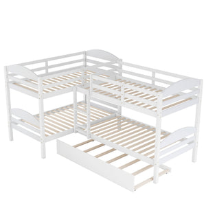 English Elm Twin L-shaped Mission Bunk with Trundle Sleeps Five Solid Pine Kids Room Bed LT000024AAK
