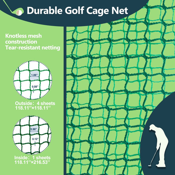 English Elm Golf Practice Cage with Powder Coated Steel Frame Double Layer Net Backyard Training W1422P284885