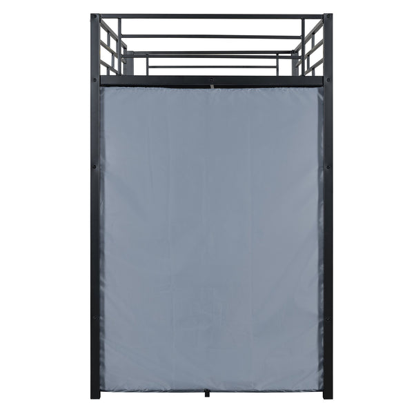 English Elm Twin Loft Bed with Built-In Desk, LED Light Strip, Power Outlet & Fabric Wardrobe for Small Rooms Black SF000178AAB