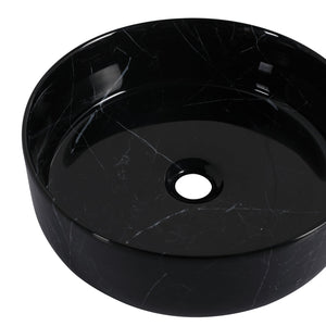 English Elm Ceramic Vessel Sink Round Above Counter Art Basin Black White Patterned Bath W999P418283