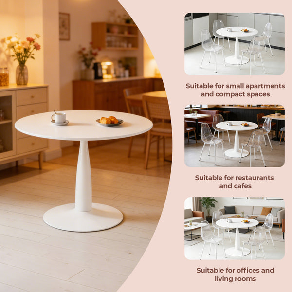 English Elm Round Tulip Pedestal Dining Table Golden Metal Base Modern Bistro for Apartments W3766P456439