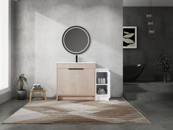 English Elm 48 Inch Freestanding Bathroom Vanity With Ceramic Sink, Soft-Close Doors & Ample Storage Solutions W999S00306