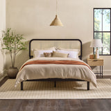 Queen Platform Bed with Rattan Headboard Insert Black NRUB5CBL Walker Edison