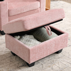 English Elm Single Chenille Manual Recliner with Usb Port Hidden Storage Ottoman and Cup Holders Pink W487P423652