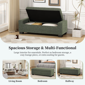 English Elm 50" Rectangular Storage Ottoman Bench Textured Fabric Birch Legs Hinged Lid Entryway 74862.00