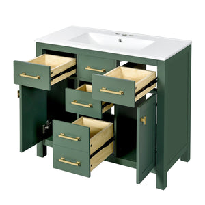 English Elm 72'' Modern Bathroom Vanity Set With Ceramic Sink, Ample Storage, Solid Wood Frame & Green Finish N710SS00011F