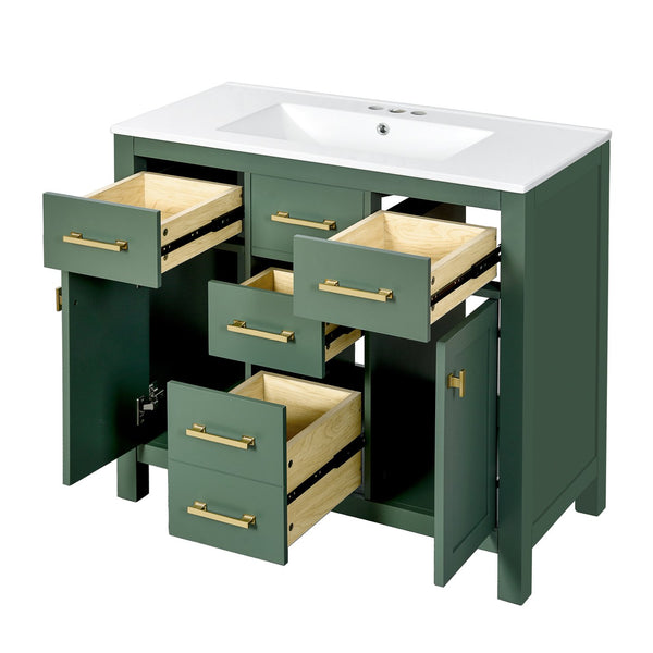 English Elm 72'' Modern Bathroom Vanity Set With Ceramic Sink, Ample Storage, Solid Wood Frame & Green Finish N710SS00011F