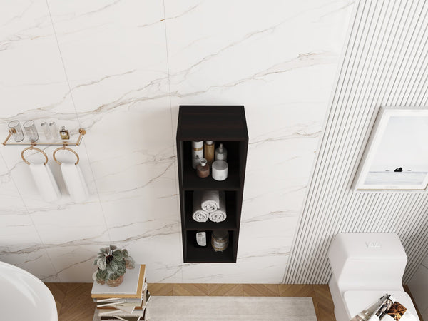 English Elm 12 Inch Wall Mounted Open Shelf Tower Dark Oak Finish for Bathroom or Study W1972P457978
