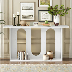English Elm U_Style Modern Curved Ash Veneer Console Table With Storage Shelf For Entryway, Foyer, Or Hallway N711P241287K-GIGA