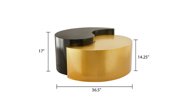 English Elm Ying Yang Modern Coffee Table With Black & Gold Iron Frame - Artistic Design For Stylish Spaces G150108936-GIGA