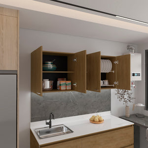English Elm Portofino Modern 150 Wall Cabinet Oak MDF with Double Doors, Built-In Dish Rack, Display Shelves B200P286977