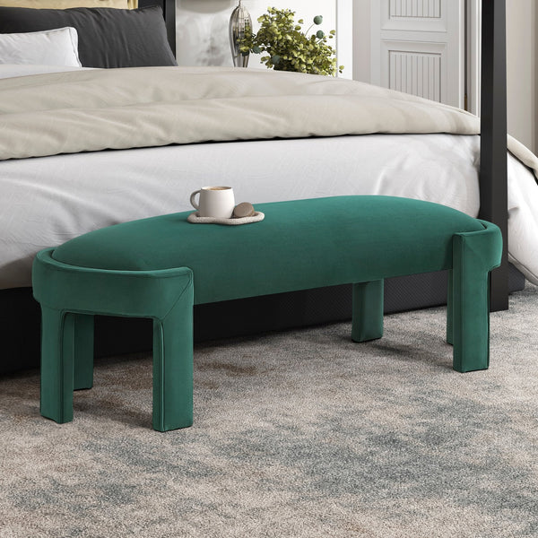 English Elm Stylish Upholstered Bench with Velvet Foam Cushion, Sturdy Plywood Frame, 300lb Capacity, Modern Entryway Seat Green 51.5 L x 11 W x 21.5 H B011P361965