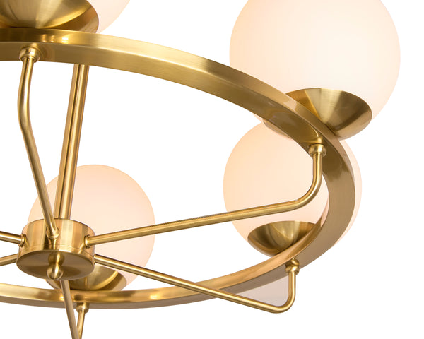 Sunpan Eliora Modern Chandelier with 6 Frosted Glass Shades in Elegant Brass Finish – Stylish Lighting Upgrade!