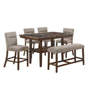 English Elm Marcello Brown Bar Bench with Fabric Upholstery, Solid Wood & MDF, Contemporary Block Legs Design B201P409512