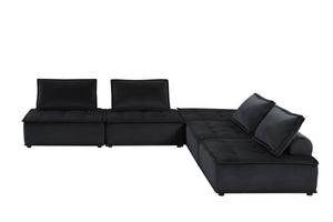 English Elm Aveline Modular Velvet Sectional Sofa with Tufted Cushions and Ottoman Versatility Black B2749S00023