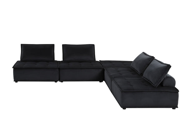 English Elm Aveline Modular Velvet Sectional Sofa with Tufted Cushions and Ottoman Versatility Black B2749S00023