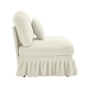 English Elm Armless Chenille Sofa Sculptural Spindle Legs Silver Thread Upholstery Living Room Beige+White W3041P332622