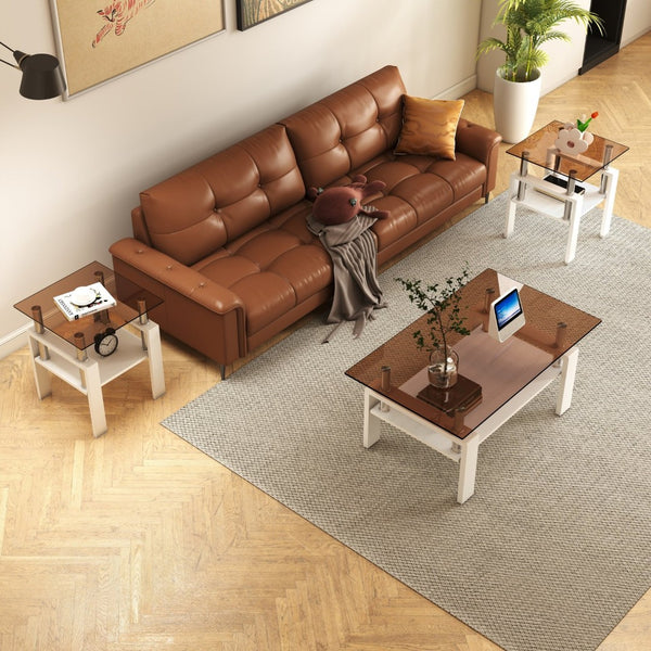 English Elm Set Of 2 Modern Tempered Glass Side Tables With Mdf Shelf – Stylish Coffee & End Table Duo For Home W241P300316-GIGA