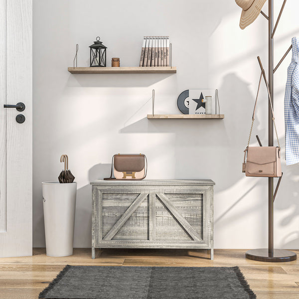 English Elm HOMCOM Farmhouse Storage Chest with Safety Gas Strut, 30" Lift-Top Blanket Trunk for Entryway Light Gray W2225P217730