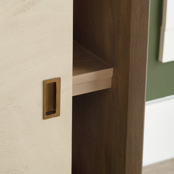 Crestview Collection Rustic 4 Door Media Credenza - Elegant Bayur Wood Sideboard With Cream Doors & Cord Management Brown Solid Wood Cvfdr1049