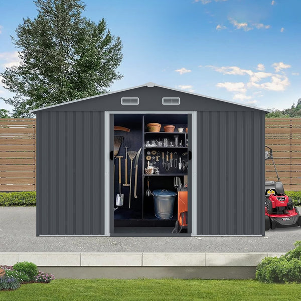 English Elm 8*12 Galvanized Steel Storage Shed Sloped Roof Weather Resistant Outdoor Structure W2911P205961