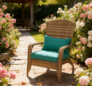 English Elm Soft Cushioned Wicker Adirondack Patio Chair with Tall Curved Back and Wide Armrests T3971P417331