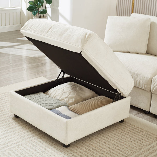 English Elm 103.54" L-shaped Modular Sectional with Ottoman Storage Polyester Cloud Sofa Beige W1669S00051