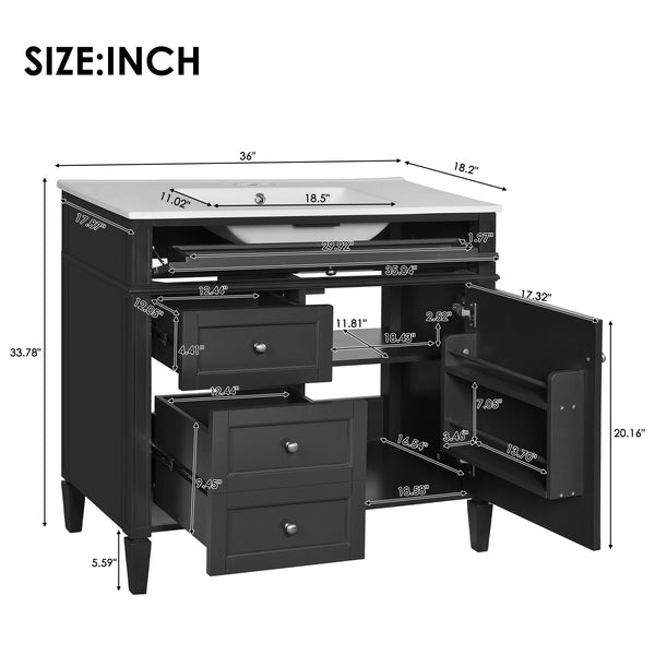 English Elm 36'' Modern Bathroom Vanity With Ceramic Sink, Elegant Storage Cabinet & 2 Drawers For Essentials N710P230246B