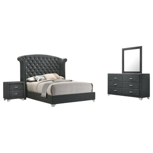 English Elm Kennedy Grey Luxurious 4-Piece Eastern King Bedroom Set With Elegant Wingback Headboard & Storage B062S01348