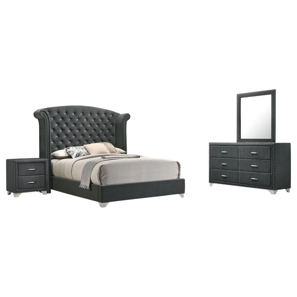 English Elm Kennedy Grey Luxurious 4-Piece Eastern King Bedroom Set With Elegant Wingback Headboard & Storage B062S01348