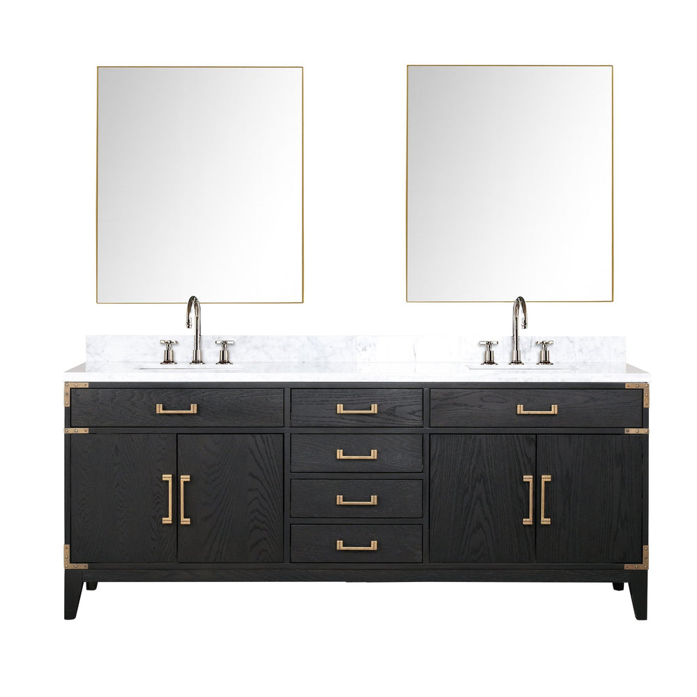 English Elm Black Oak Double Bath Vanity Set With Carrara Marble Top, Faucets & 36" Mirrors For Modern Spaces B2731S02190