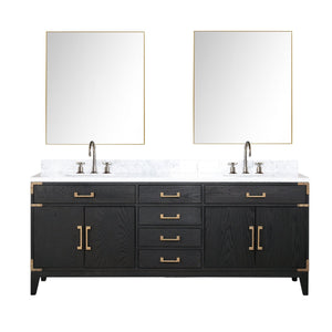 English Elm Black Oak Double Bath Vanity Set With Carrara Marble Top, Faucets & 36" Mirrors For Modern Spaces B2731S02190