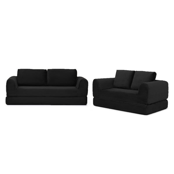English Elm 2-in-1 Corduroy Futon Sofa Sleeper Modular Floor Couch for Studio and Guest Living Spaces Black W1117S00376