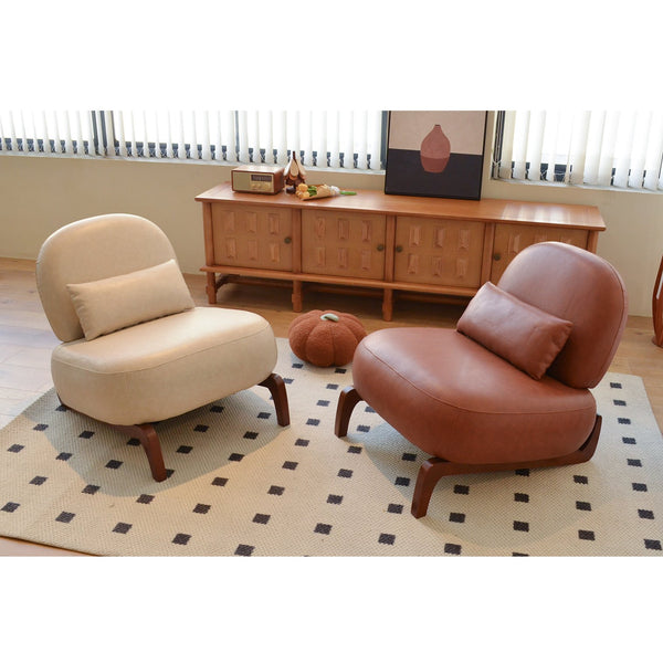 English Elm Cute Faux Leather Armless Accent Chairs Set of 2 with Solid Wood Legs Modern Seating Brown W2105S00018