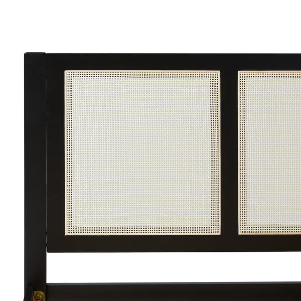 English Elm Walker Edison - Boho Solid Rubberwood Rattan Headboard Bedframe in Black — Platform Design, Coastal Modern Appeal King B185P326688