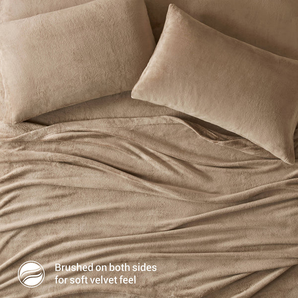 English Elm 4 Pcs Queen Micro Plush Sheet Set - Ultra-Soft Taupe Bedding For Year-Round Cozy Comfort & Style B035P319764
