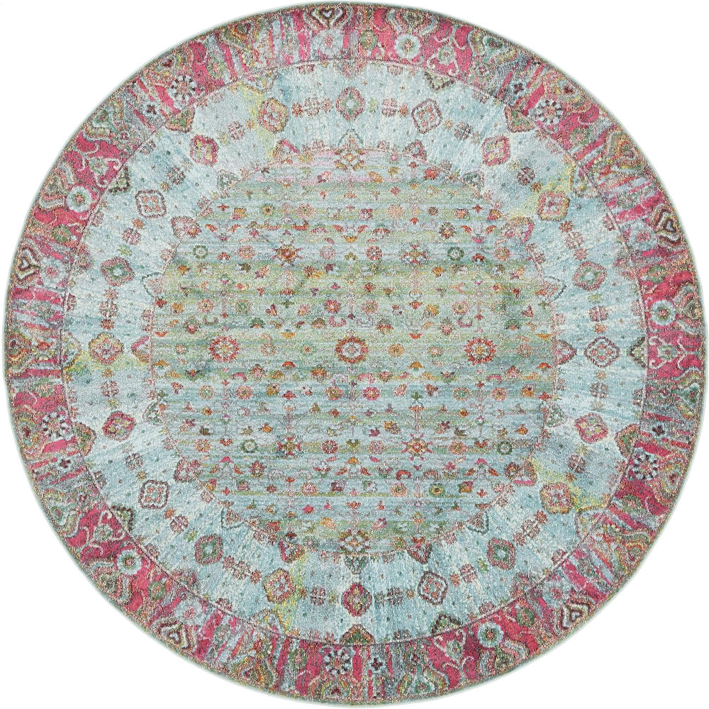 Unique Loom Baracoa Almendares Machine Made Border Rug Blue, Ivory/Red/Turquoise/Pink/Yellow 8' 4" x 8' 4"