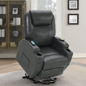 English Elm Rexford Power Lift Recliner Charcoal Grey with Massage, Faux Leather, Heated Seat, Cupholders & Pockets B062P354046
