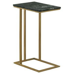 English Elm Encina Genuine Marble Top Antique Gold C-shape Sofa Snack Table for Living Room Green B062P451842