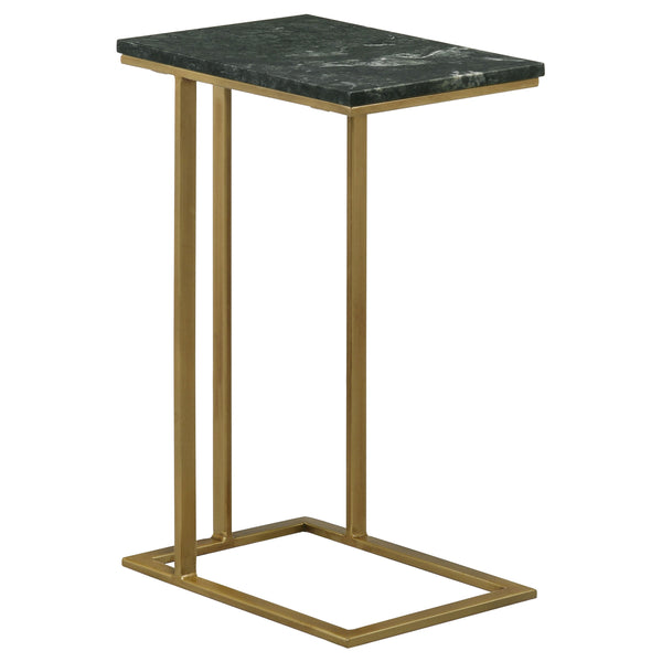 English Elm Encina Genuine Marble Top Antique Gold C-shape Sofa Snack Table for Living Room Green B062P451842