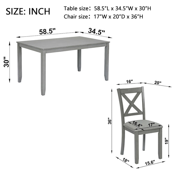 English Elm 6 Piece Rubberwood Dining Set with Bench and Linen Chairs for Transitional Kitchen W1998S00097