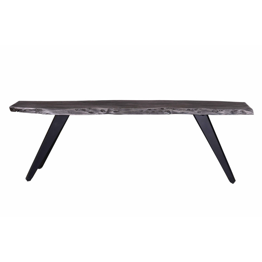 English Elm Gray Acacia Wood Dining Bench 60" Rustic Water-Resistant Top with Matte Black Iron Legs, Sturdy Elegance B2741S00025